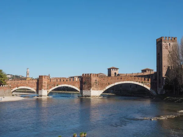 Ponte Castelvecchio Puente Del Castillo Viejo Alias Ponte Scaligero Puente —  Fotos de Stock