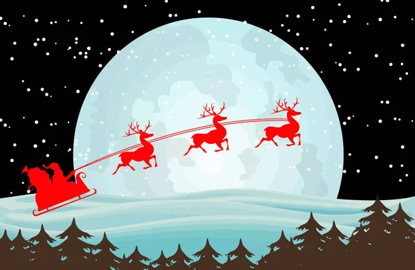 Rentier Weihnachtsmann Schlitten Mond Schneestern Illustration — Stockfoto