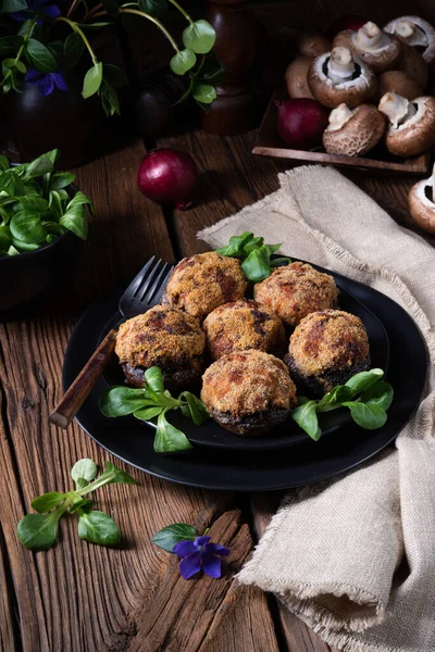 Stuffed Minced Meat Baked Champignons — Stock Photo, Image