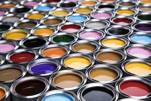 Creativity Concept Group Tin Metal Cans Color Paint — Stock Photo, Image