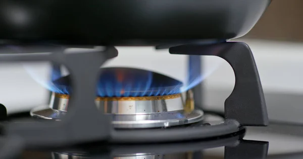 Fogão Queimador Superior Acendendo Azul Para Cozinhar — Fotografia de Stock