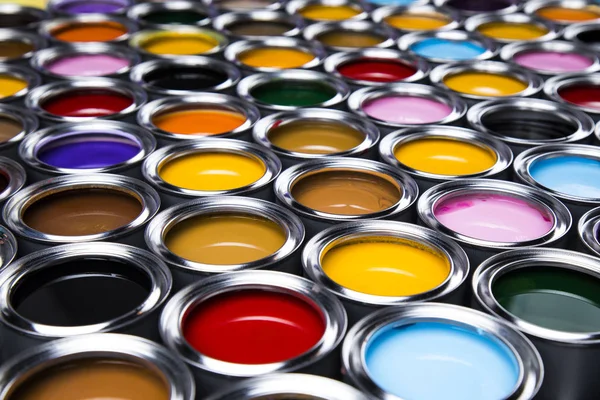Creativity Concept Group Tin Metal Cans Color Paint — Stock Photo, Image