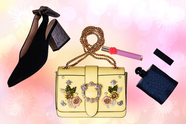 Bellezza Moda Collezione Accessori Moda Eleganti Eleganti Donne Uno Sfondo — Foto Stock