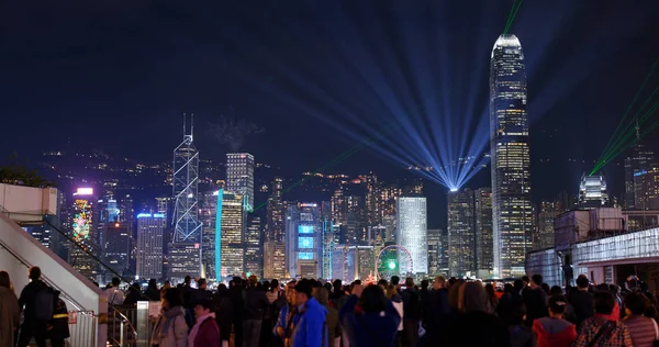 Victoria Harbor Hong Kong December 2018 Crowded Tourist Watch Night — Stock Photo, Image