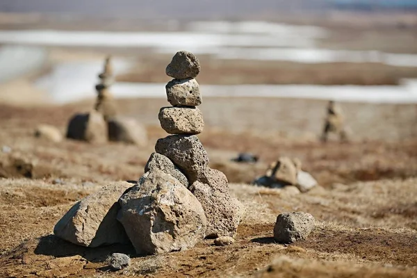 Kamenné Mohyly Postavené Islandu — Stock fotografie