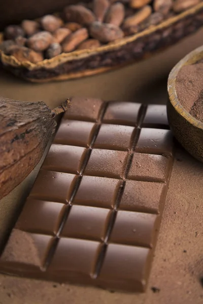 Cacaopod Chocoladereep Dessert Achtergrond — Stockfoto