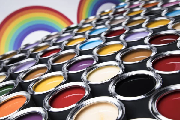 Verf Blikjes Kleurenpalet Rainbow Kleuren — Stockfoto