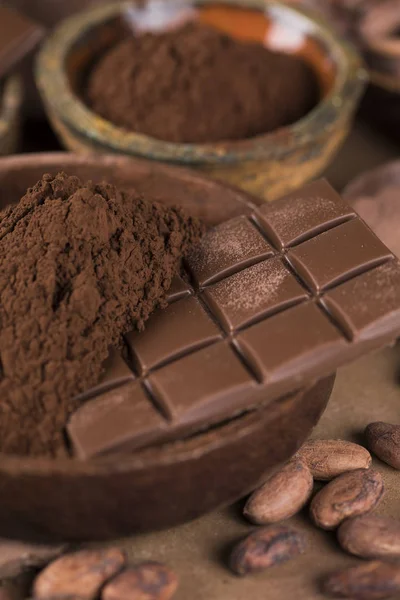 Vaina Cacao Barra Chocolate Fondo Postre Alimentos — Foto de Stock