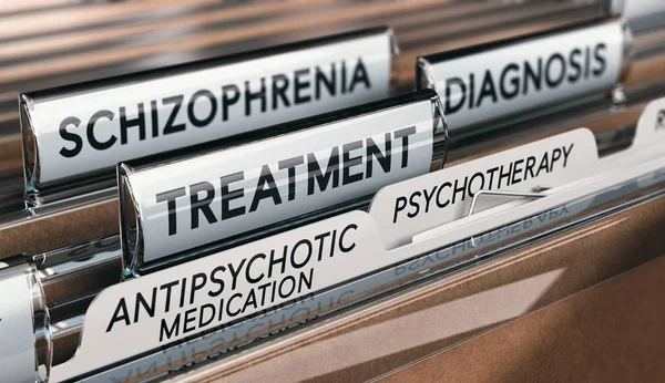 Ilustración Archivos Con Diagnóstico Tratamiento Esquizofrenia Con Medicación Antipsicótica Psicoterapia — Foto de Stock