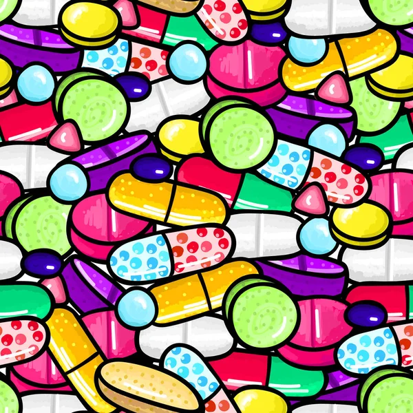 Padrão Sem Costura Com Muitos Comprimidos Cápsulas Medicina Suplementos Dietéticos — Fotografia de Stock