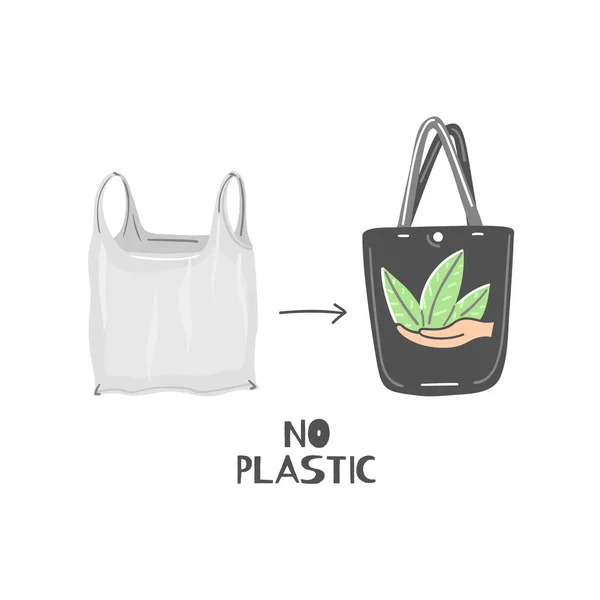 ビニール袋ではなく布袋 廃棄物ゼロライフスタイル 環境に優しい 地球を救え 自然を大事に ビーガンだ 緑に行け 再利用 リサイクル 無駄な技術だ — ストック写真