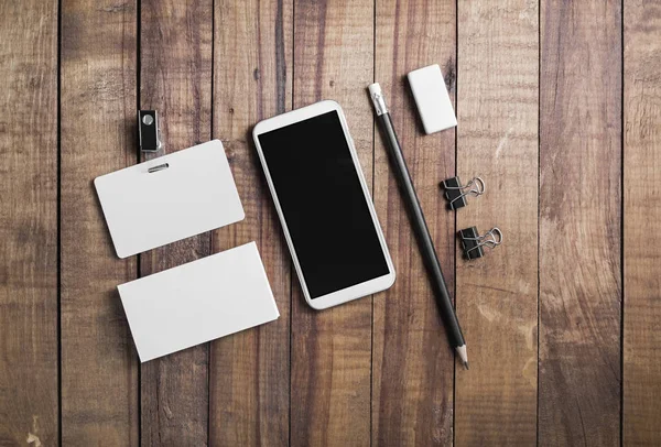 Plantilla Papelería Blanco Smartphone Para Colocar Diseño Mockup Para Identidad — Foto de Stock
