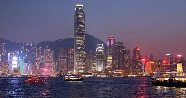 Victoria Harbour Hong Kong Maart 2019 Hongkong Nachts Stad — Stockfoto