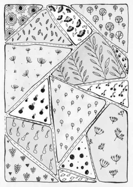 Absztrakt Fekete Fehér Háttérben Doodle Stílusban Függőleges Patchwork Háttér Háromszög — Stock Fotó