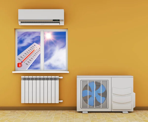 Air Conditioning Thermometer Het Venster Render — Stockfoto