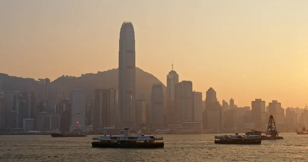 Victoria Harbour Hong Kong Mars 2019 Coucher Soleil Sur Port — Photo