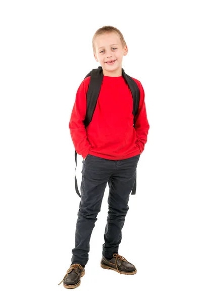 Jonge Jongen Poseren Klaar Terug Gaan Naar School — Stockfoto