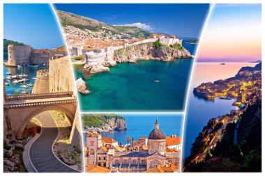 Dubrovnik postcard collage, famous tourist destination in Dalmatia, Croatia clipart