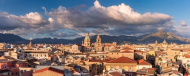 Beautiful panoramic aerial view of Palermo with Church of the Gesu, Palermo cathedral and Carmine church at sunrise, Sicily, Italy clipart