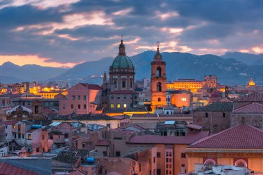 Aerial view of Palermo with Church of the Gesu at sunset, Sicily, Italy clipart