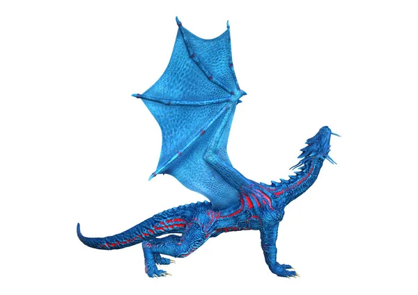 Візуалізація Синього Фантастичного Дракона Ізольовано Білому Тлі — стокове фото