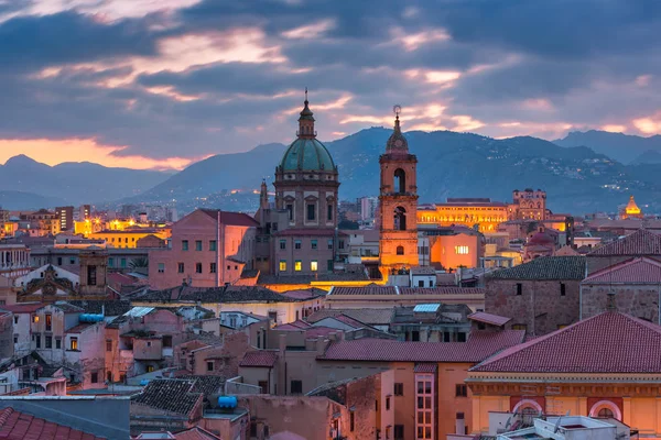 Vista Aérea Palermo Con Iglesia Del Gesu Atardecer Sicilia Italia — Foto de Stock