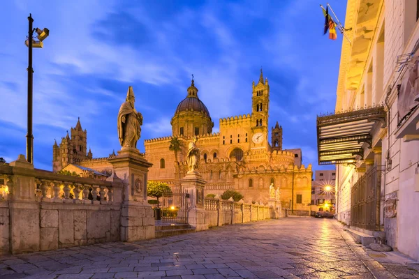 Metropolitan Cathedral Van Veronderstelling Van Maagd Maria Palermo Night Sicilië — Stockfoto