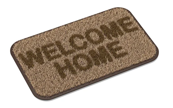 Brown Coir Doormat Text Welcome Home Rendering Illustration Isolated White — Stock Photo, Image