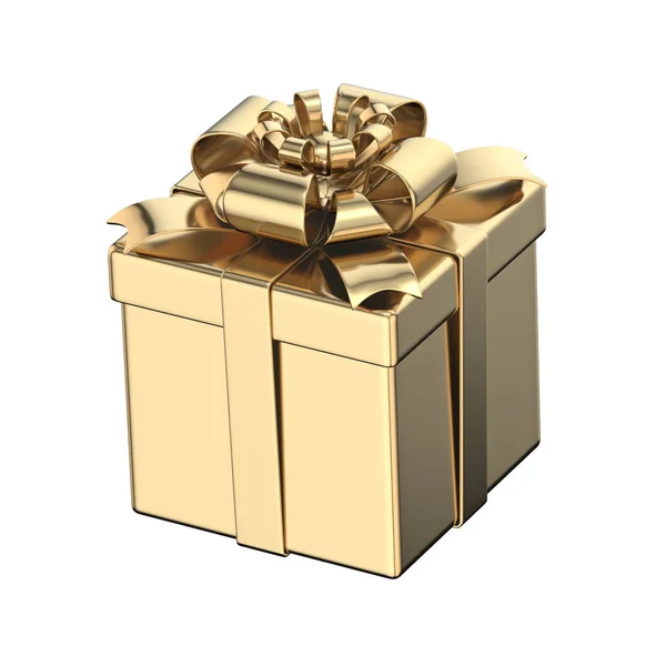 Kubus Gouden Geschenkdoos Render Illustratie Geïsoleerd Witte Achtergrond — Stockfoto