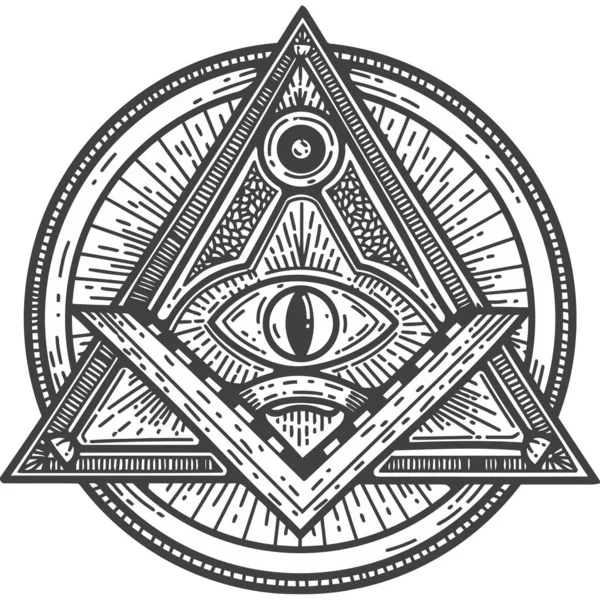 Quare Und Kompass Freimaurerischen Okkultismus Schwarzes Weißes Auge Der Vorsehung — Stockfoto