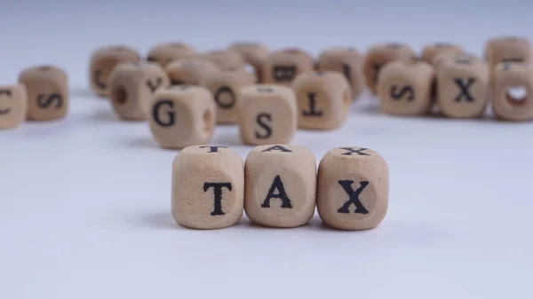 Gst Inscription Wooden Alphabet White Background Selective Focus — Stock Photo, Image