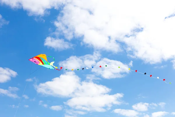 Färgglada Kite Blå Himmel Med Vita Moln — Stockfoto