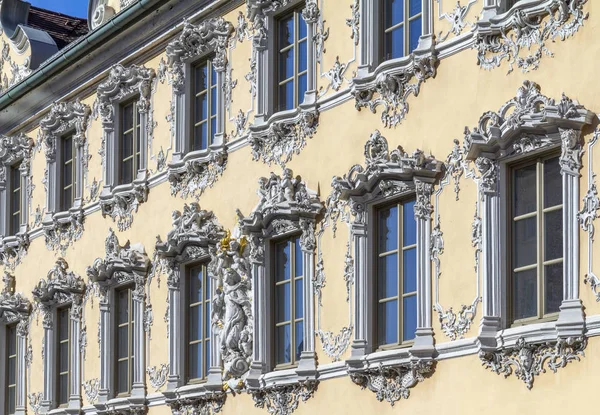 Casa Fachada Del Haus Zum Falken Wuerzburg Una Ciudad Franca — Foto de Stock