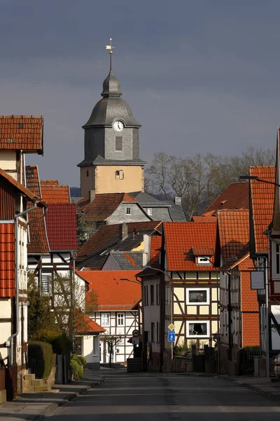 Herleshausen Község Vártemplommal — Stock Fotó