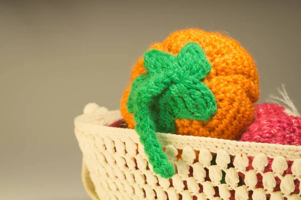 Handgestrickte Strickwolltextur Hintergrund Nahaufnahme Handarbeit Gesundes Ernährungskonzept — Stockfoto