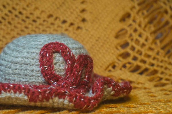 Handmade Knitting Wool Texture Background Closeup Needlework Healthy Food Concept — Stock Photo, Image