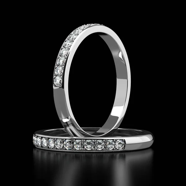 Two Diamond Wedding Ring Black Background — Stock Photo, Image