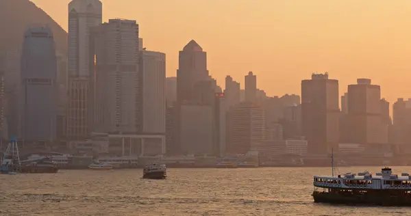 2019年3月14日香港维多利亚港 日落时分的香港城市 — 图库照片