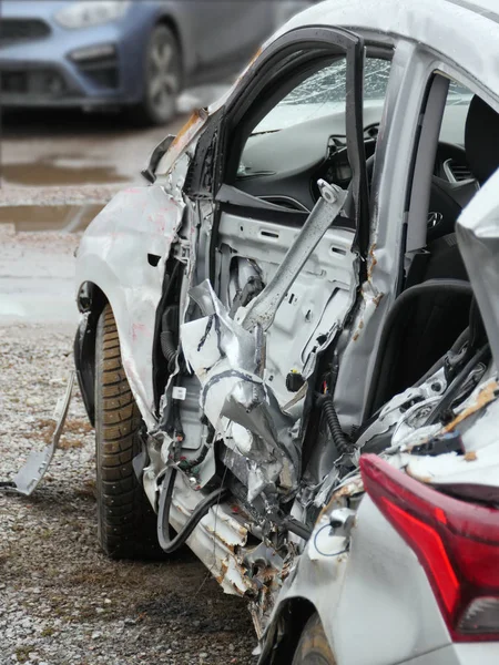 subcompact car after car crash back view