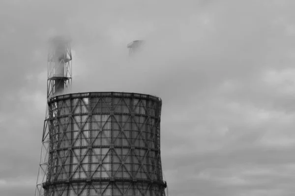 Usina Térmica Com Chaminé Para Fumar Contexto Industrial — Fotografia de Stock