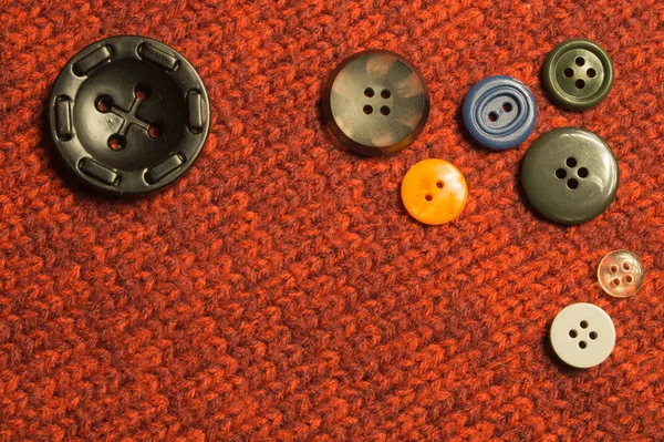 Verschiedene Nähknöpfe Auf Textilem Hintergrund Kopierraum — Stockfoto