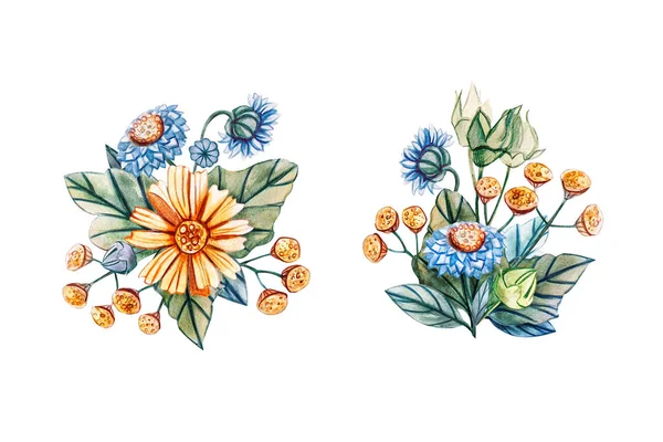 Illustrations Aquarelle Avec Bouquets Floraux Pour Mariage Carte Florale Avec — Photo