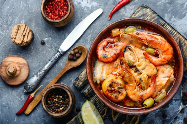 Tom Yam Kung Sopa Tailandesa Picante Com Camarão Sopa Com — Fotografia de Stock