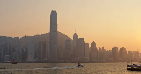 Victoria Harbor Hong Kong 2019 Március Hong Kong Város Naplementekor — Stock Fotó