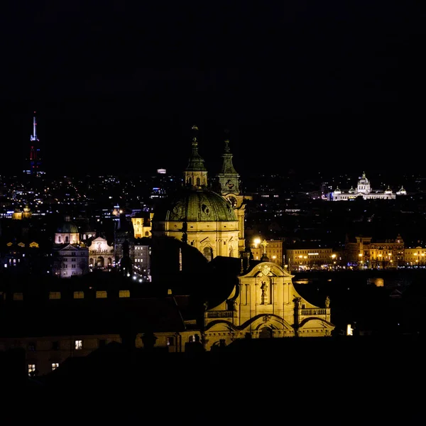 Kivilágított Esős Prágai Város Prágai Kastélyból — Stock Fotó