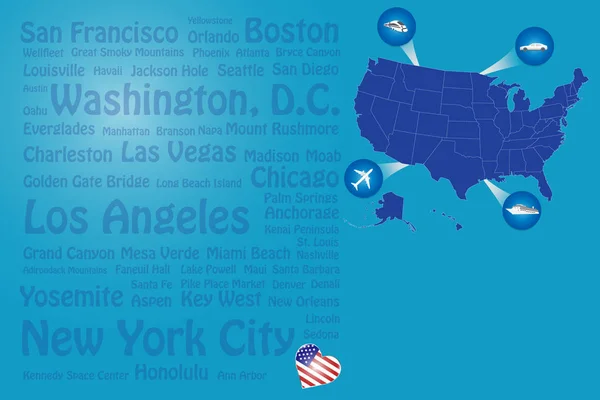 Travel Usa Template Vector Showing Plane Car Train Ship Approaching — Stock Photo, Image