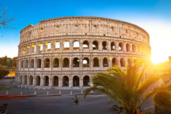 Coliseu Roma Vista Pôr Sol Famoso Marco Cidade Eterna Capital — Fotografia de Stock