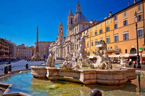 Площадь Пьяцца Навона Фонтаны Вид Церковь Риме Столице Италии — стоковое фото