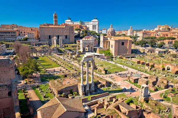 Vista Aérea Panorâmica Sobre Ruínas Fórum Romano Roma Capital Itália — Fotografia de Stock