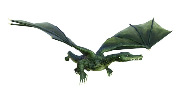 Rendering Green Fantasy Dragon Isolated White Background — Stock Photo, Image